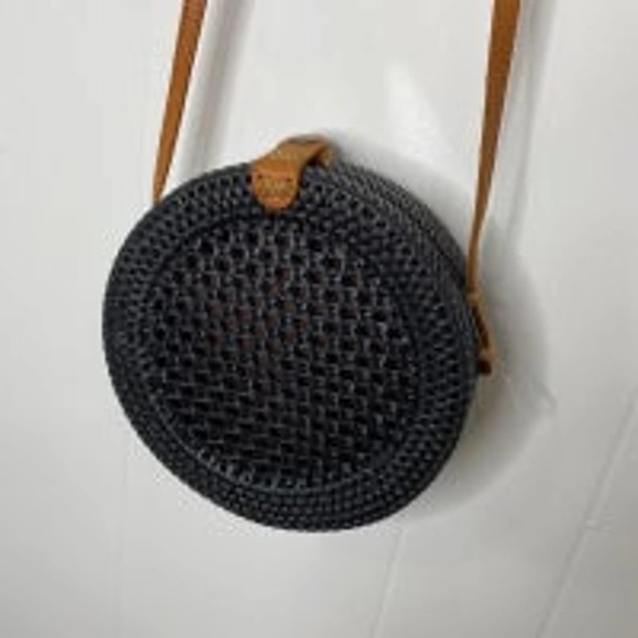 unknown Handbags - Black Handwoven Round Rattan Bag for Women Crossbody Handbag